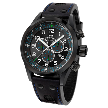 TW Steel 48 mm Mat sort med grønne og blå detaljer Volante herreur